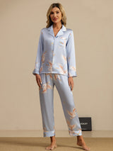 [Light Blue] SilkSilky-AU Long Sleeve Lapel Collar Women's Pyjamas 005