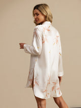 [White] SilkSilky-AU 19Momme Long Sleeve Notch Collar Nightshirt 002