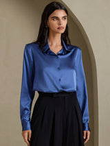 [Real Teal] SilkSilky-AU Long Sleeve Lapel Collar Women's Shirt 001