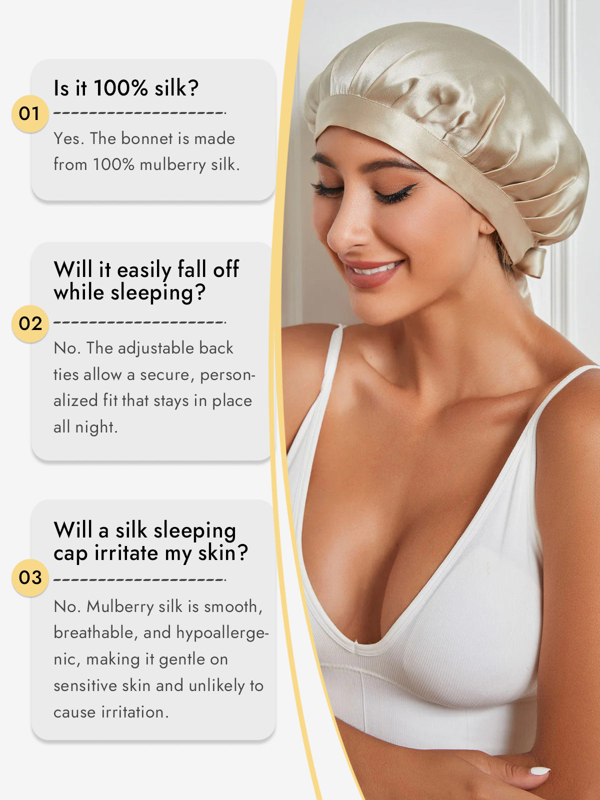 [Beige] SilkSilky-AU Pure Silk Sleep Cap 006