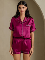 [Fuchsia] SilkSilky-AU Short Sleeve Lapel Collar Women's Pyjamas 007