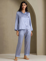 [Steel Blue] SilkSilky-AU Long Sleeve Lapel Collar Women's Pyjamas 003