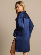 [Dark Blue] SilkSilky-AU Long Sleeve Lapel Collar Nightshirt 002