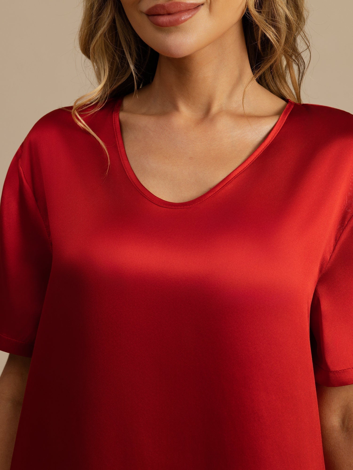 [Wine] SilkSilky-AU Half Sleeve V Neck Nightgown 005