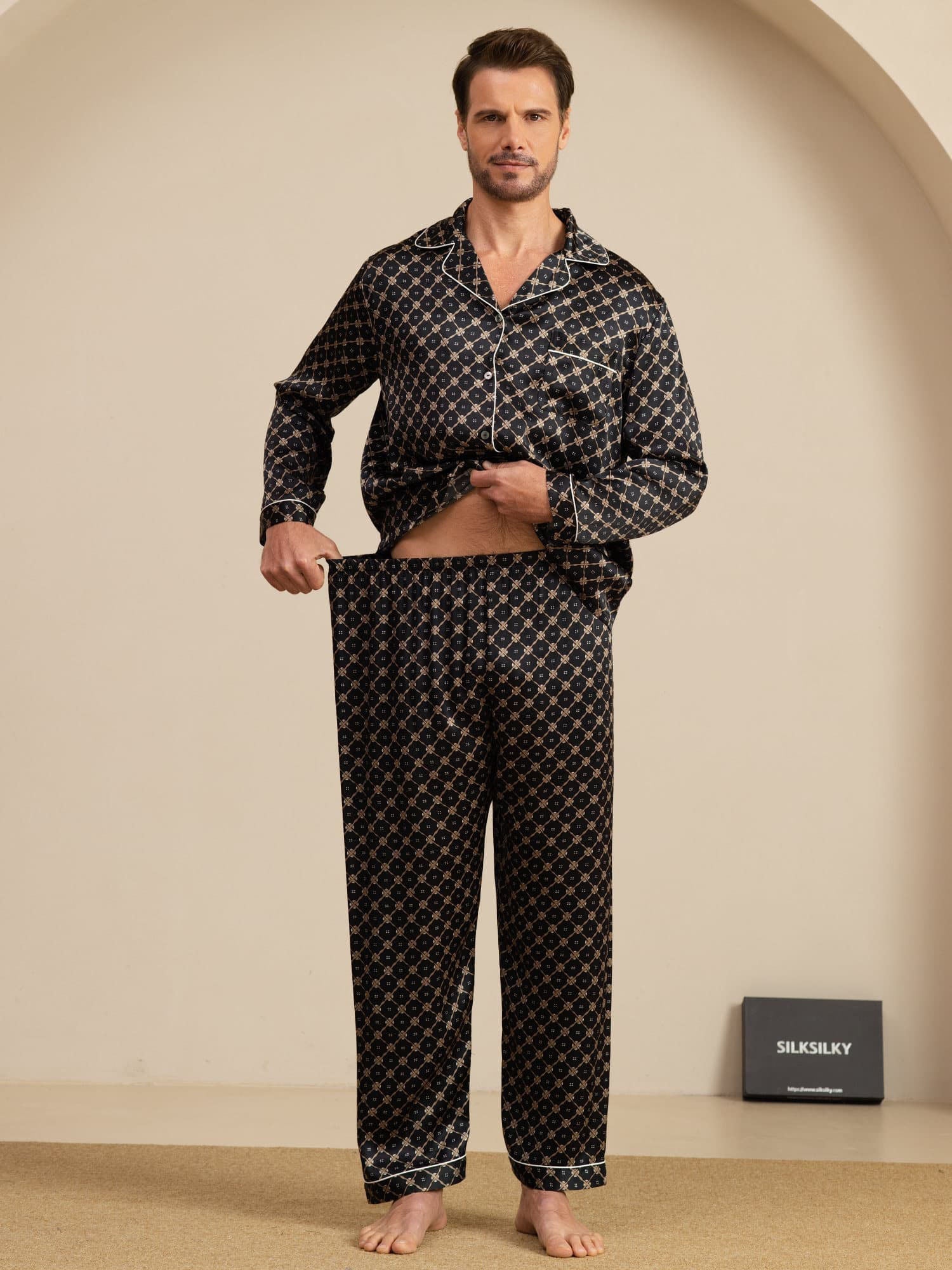 [Black Chain] SilkSilky-AU 19Momme Long Sleeve Notch Collar Men's Pyjamas 005