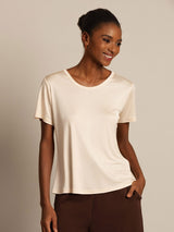 [Beige] SilkSilky-AU 100% Silk Jersey Short Sleeve Round Neck Women's T-Shirt 001