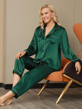[Green] SilkSilky-AU Long Sleeve Lapel Collar Women's Pyjamas 005