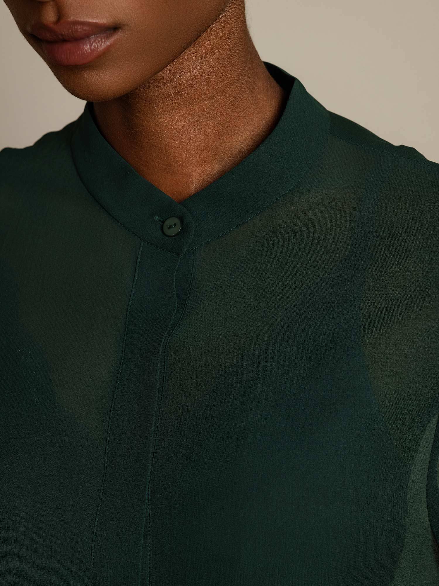 [Dark Green] SilkSilky-AU Pure Silk Split Women's Shirt 004