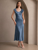 [Real Teal] SilkSilky-AU Cap Sleeve Dress 001