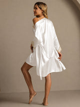 [White] SilkSilky-AU 3/4 Sleeve V Neck Nightgown&Dressing Gown Set 002