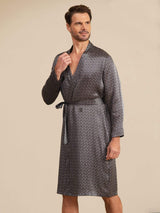 [Black Ginkgo] SilkSilky-AU Long Sleeve V Neck Men's Dressing Gown 004