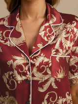 [Wine Dragon] SilkSilky-AU Short Sleeve Lapel Collar Women's Pyjamas 005