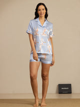 [Light Blue] SilkSilky-AU Short Sleeve Lapel Collar Women's Pyjamas 007