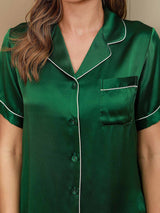 [Green] SilkSilky-AU Short Sleeve Lapel Collar Women's Pyjamas 004