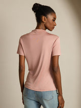 [Pink] SilkSilky-AU 100% Silk Jersey Short Sleeve Mock Neck Women's T-Shirt 002
