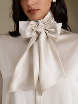 [Light Gray] SilkSilky-AU Long Sleeve High Neck Women's Blouse 004