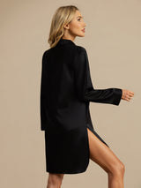 [Black] SilkSilky-AU Long Sleeve Lapel Collar Nightshirt 002