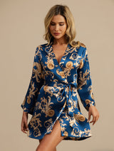 [Navy Dragon] SilkSilky-AU 3/4 Sleeve Women's Dressing Gown 005