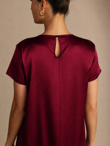 [Dark Red] SilkSilky-AU Short Sleeve Crew Neck Dress 003