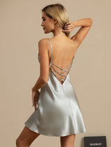 [Light Blue] SilkSilky-AU Sleeveless V Neck Nightgown 001