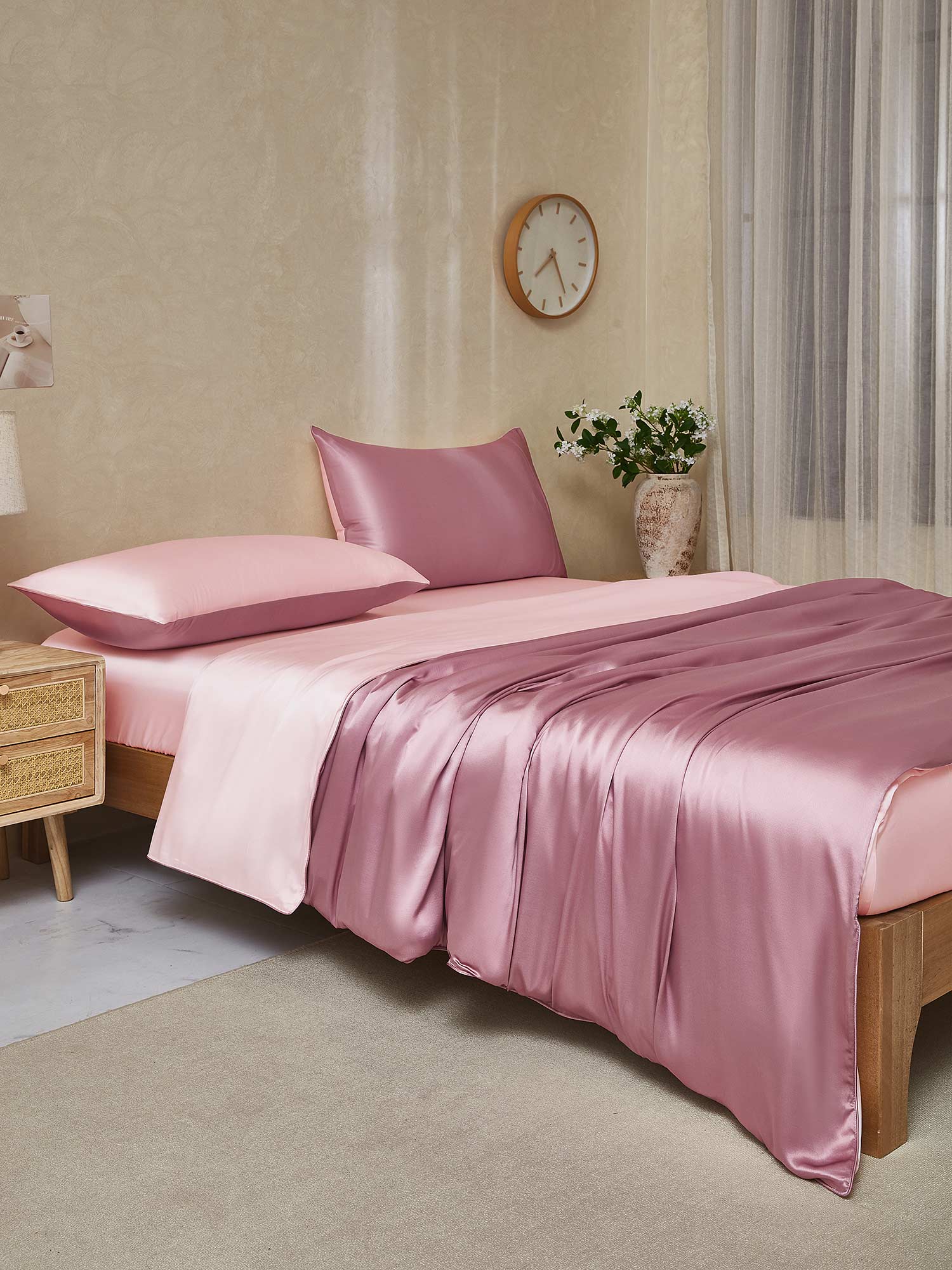 [PaleMauve+LightPink] SilkSilky-AU 25Momme Pure Silk Bedding Set 003,