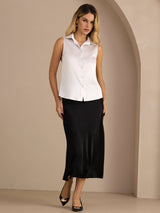 [Light Gray] SilkSilky-AU Sleeveless Lapel Collar Women's Shirt 007