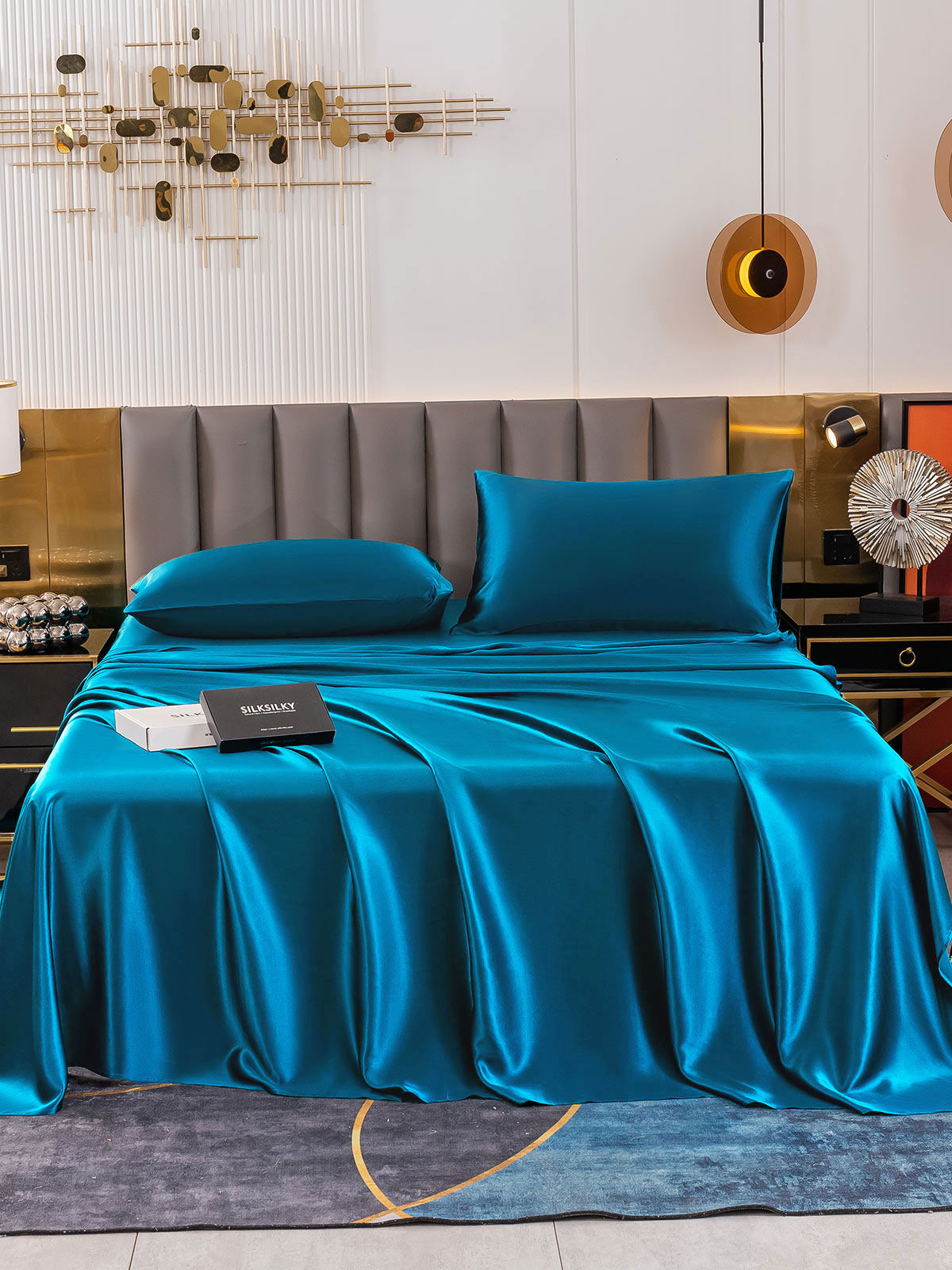 [Teal] SilkSilky-AU 19Momme Pure Silk Bedding Set 002