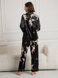 SilkSilky-AU 19Momme Pure Silk Long Sleeve Lapel Women's Pyjamas Black 002