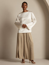 [White] SilkSilky-AU Long Sleeve Boat Neck Blouse 007