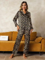 [Leopard] SilkSilky-AU Long Sleeve Notch Collar Women's Pyjamas 004
