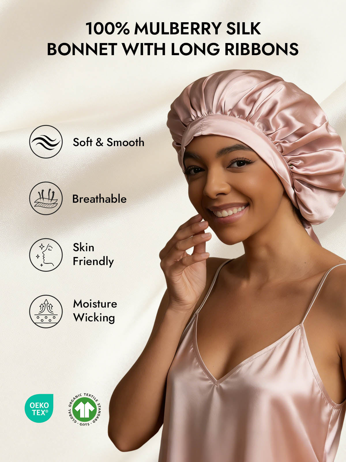 [Pink] SilkSilky-AU Pure Silk Sleep Cap 002