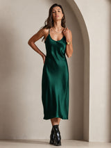[Dark Green] SilkSilky-AU Sleeveless V Neck Dress 006