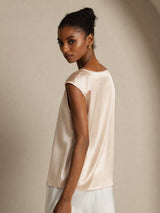 [Beige] SilkSilky-AU Cap Sleeve Round Neck Women's T-Shirt 007