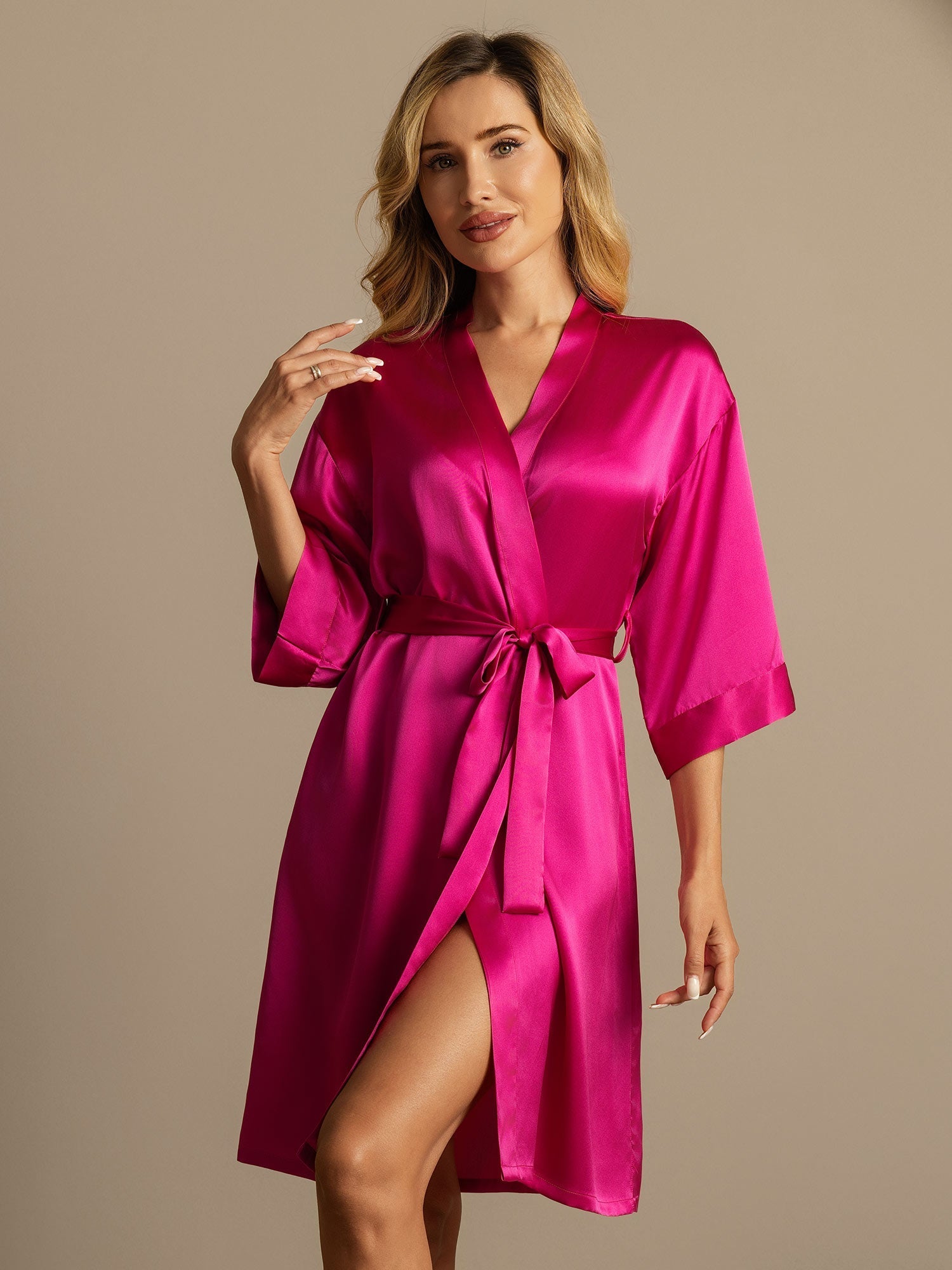 [Rose Red] SilkSilky-AU Pure Silk Womens Robe 005,