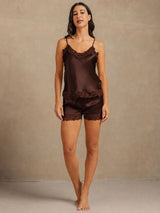 [Brown] SilkSilky-AU Sleeveless V Neck Camisole Set 006