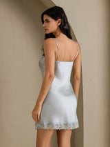 [Grayish Blue] SilkSilky-AU Sleeveless V Neck Nightgown 002