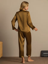 [Brown] SilkSilky-AU Long Sleeve Lapel Collar Women's Pyjamas 002