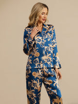 [Navy Dragon] SilkSilky-AU Long Sleeve Lapel Collar Women's Pyjamas 005