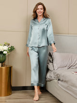 [Light Blue] SilkSilky-AU Long Sleeve Lapel Collar Women's Pyjamas 001
