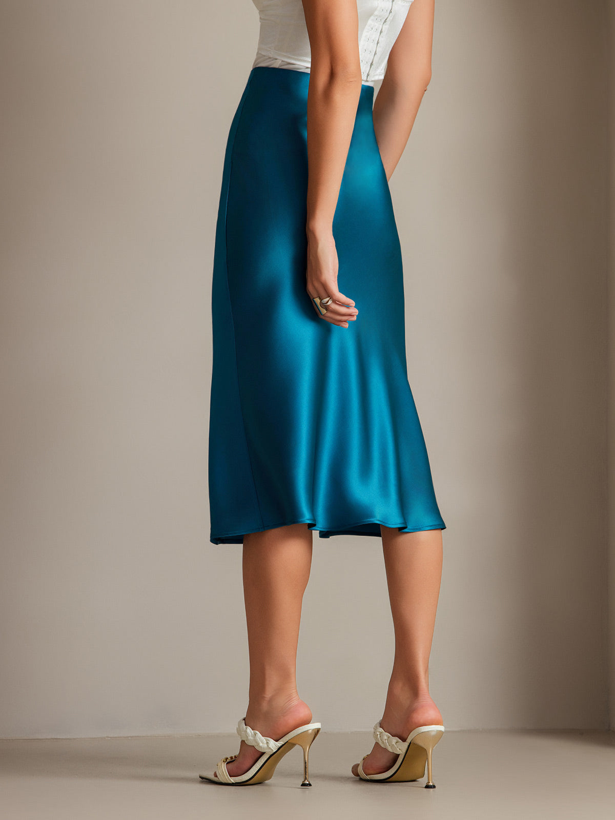 [Teal] SilkSilky-AU 19Momme Pure Silk Skirt 002