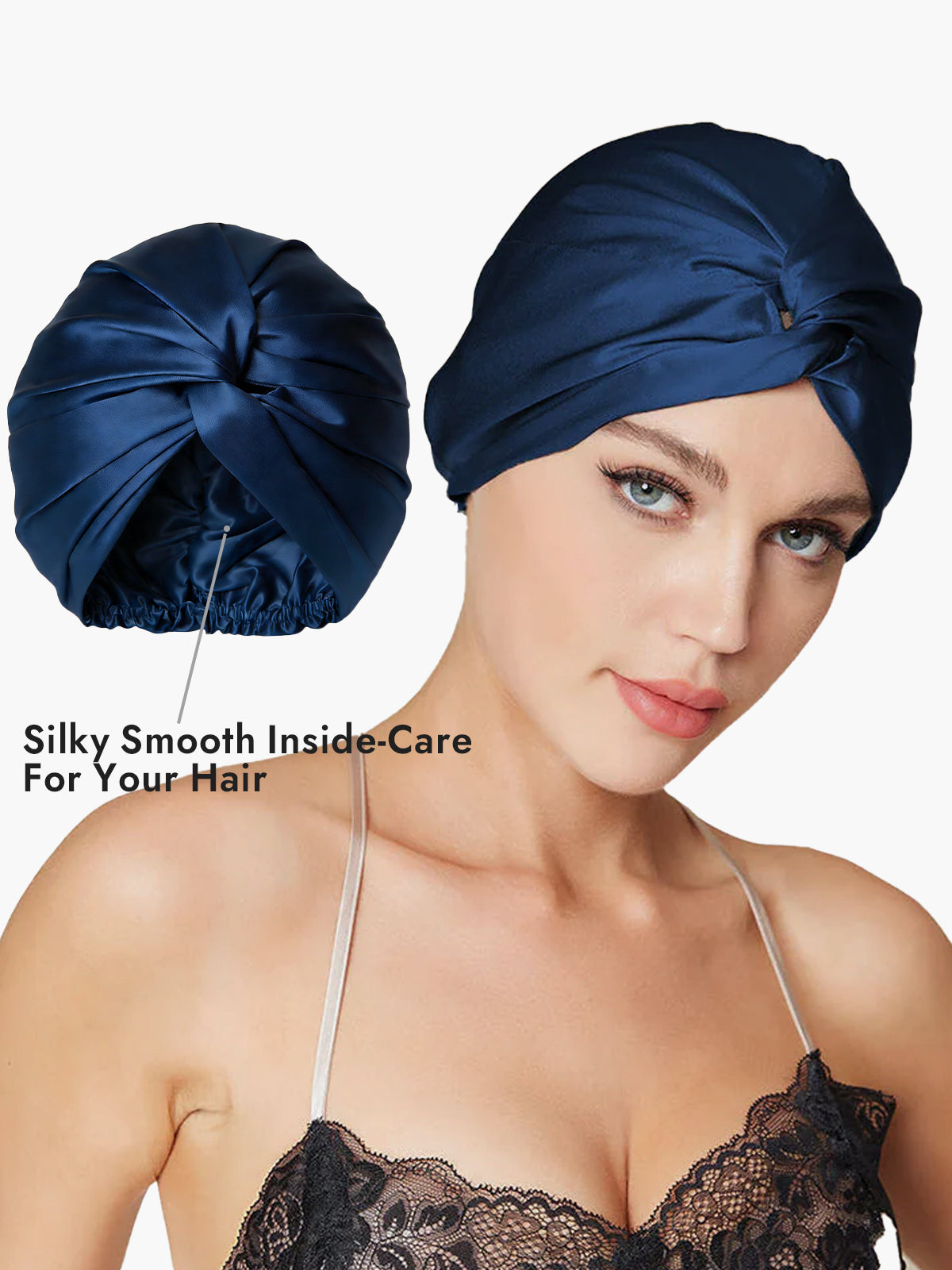 [Dark Blue] SilkSilky-AU Pure Silk Sleep Cap 002