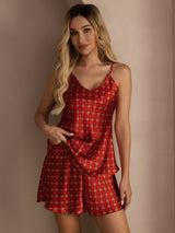 [Wine Chain] SilkSilky-AU Sleeveless V Neck Camisole Set 005