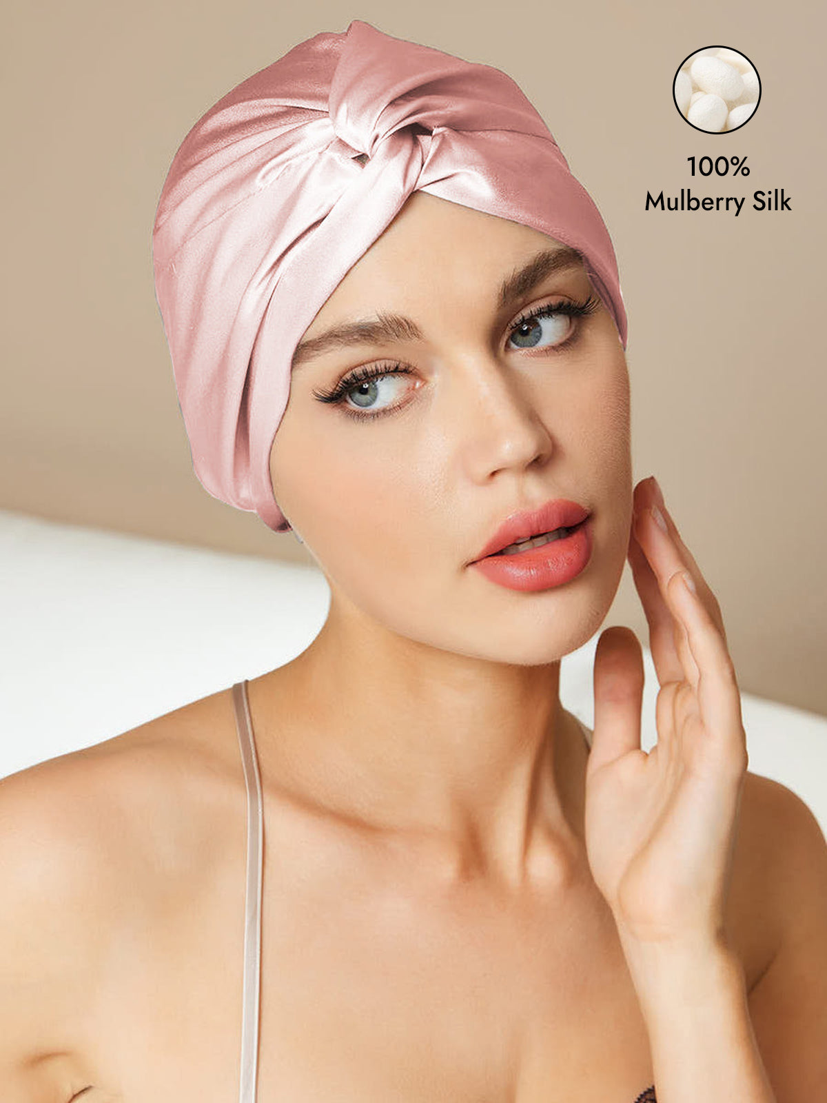 [Pink] SilkSilky-AU Pure Silk Sleep Cap 001