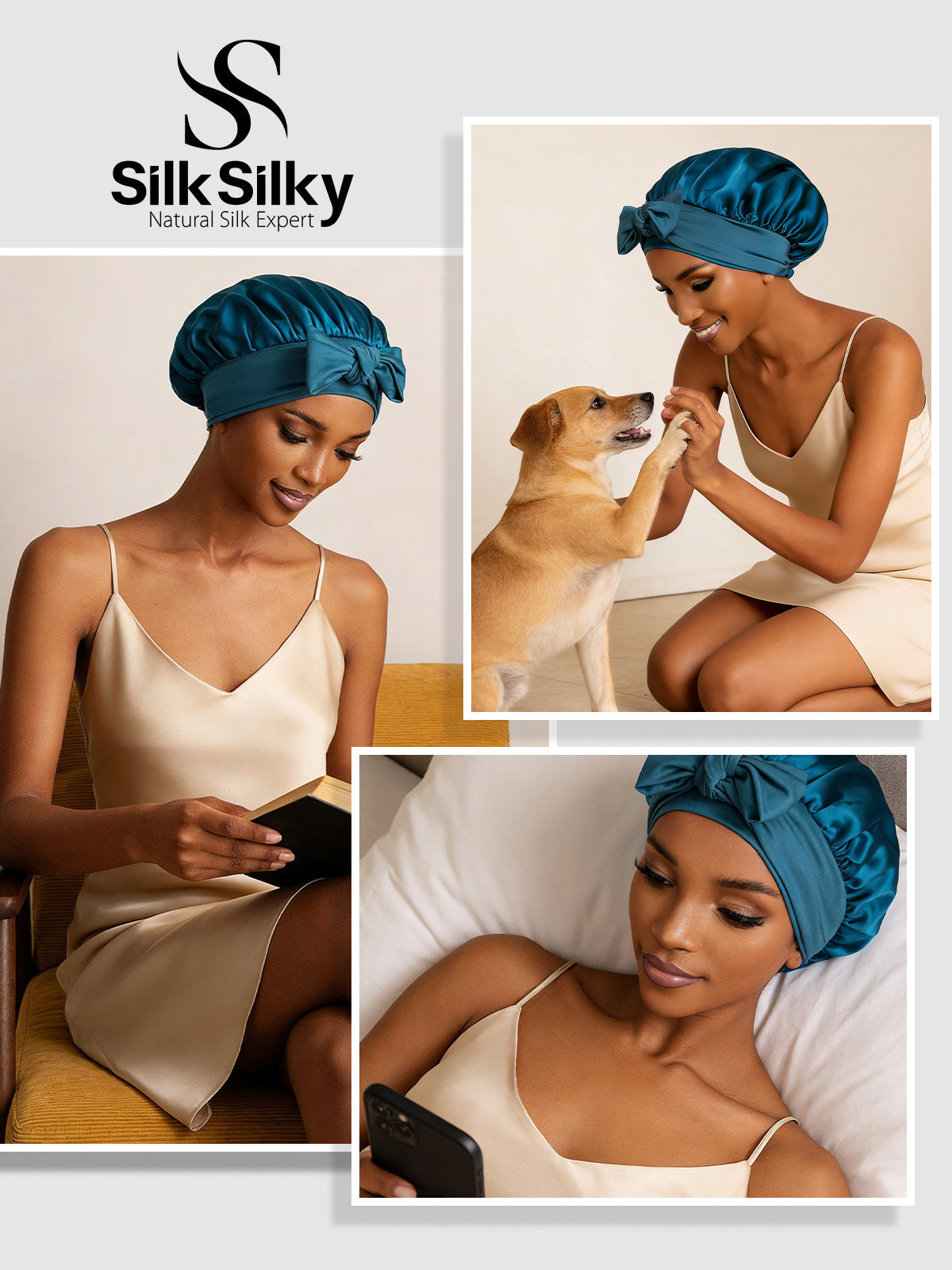 [Teal] SilkSilky-AU Pure Silk Sleep Cap 005