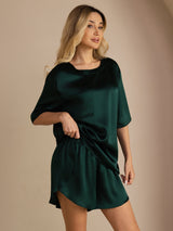 [Dark Green] SilkSilky-AU Short Sleeve Round Neck Women's Pyjamas 006