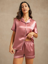 [Pale Mauve] SilkSilky-AU Short Sleeve Lapel Collar Women's Pyjamas 004