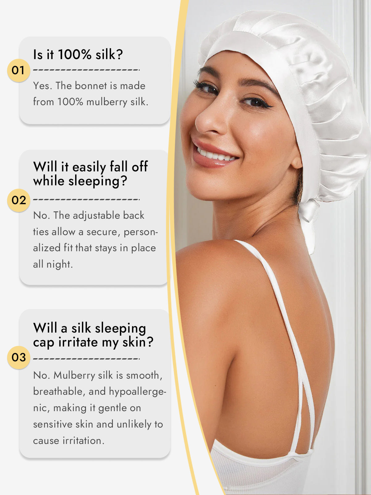 [White] SilkSilky-AU Pure Silk Sleep Cap 006