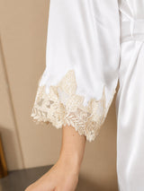 [White] SilkSilky-AU 3/4 Sleeve V Neck Nightgown&Dressing Gown Set 005