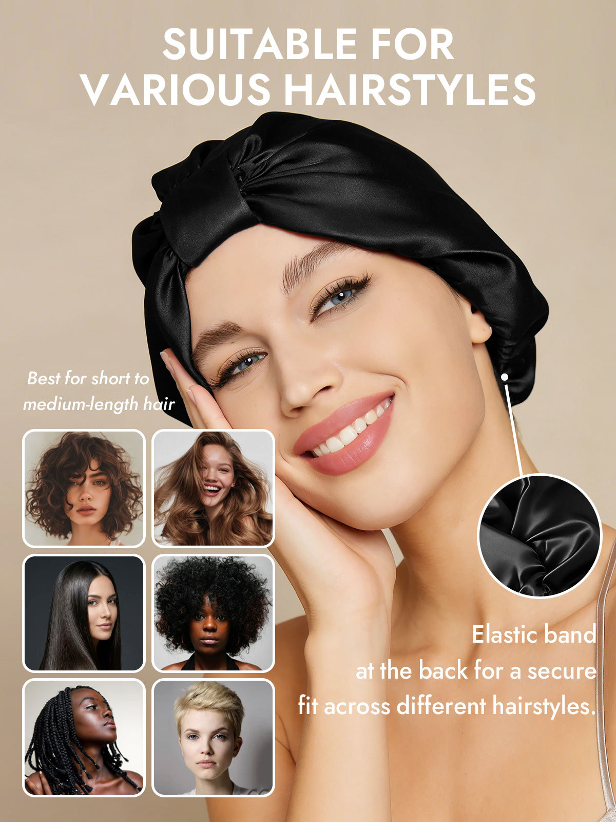 [Black] SilkSilky-AU Sleep Cap 005