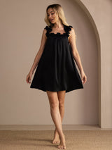 [Black] SilkSilky-AU Sleeveless Square Neck Nightgown 005